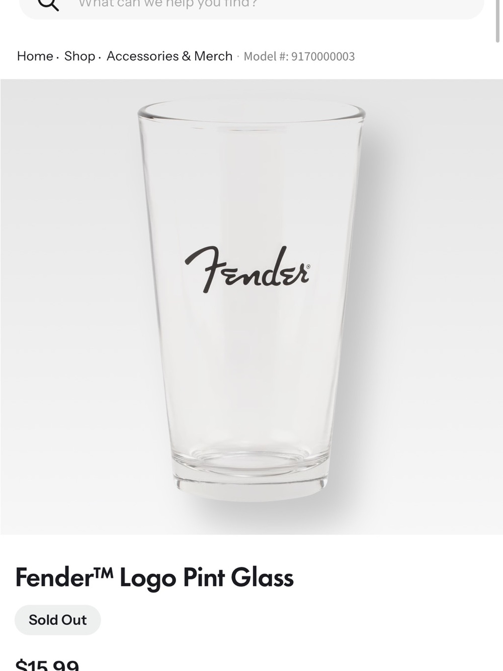 Fender logo Clear Pint Glass